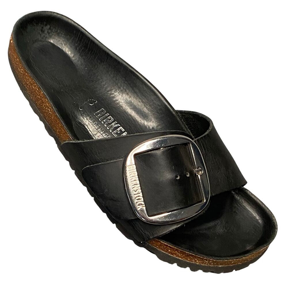 Birkenstock Madrid Big Buckle Slide Sandal Women Sz 8.5 / 39 Black Leather